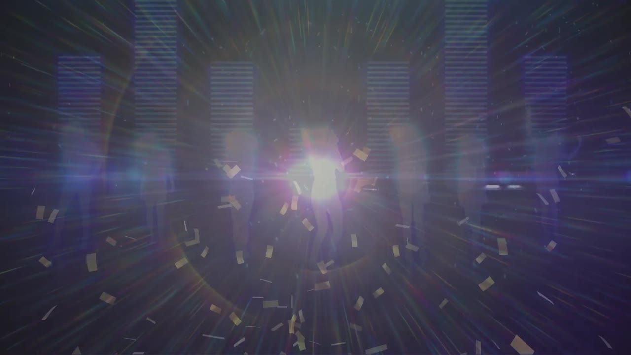 animación de personas bailando sobre puntos de luz