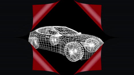 animación de papel de apertura sobre dibujo de coche 3d girando sobre fondo negro