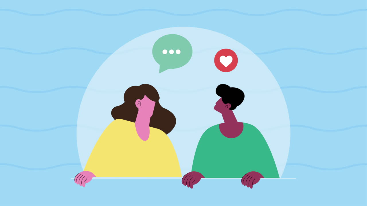 젊은 커플이 말하는 캐릭터 애니메이션