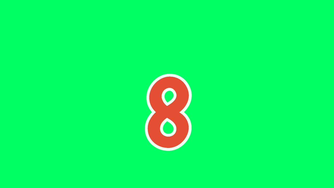 número de dibujos animados 8 bajando número ocho animación pantalla verde. diseño plano número de dibujo animado caída hacia abajo imágenes animadas 4k
