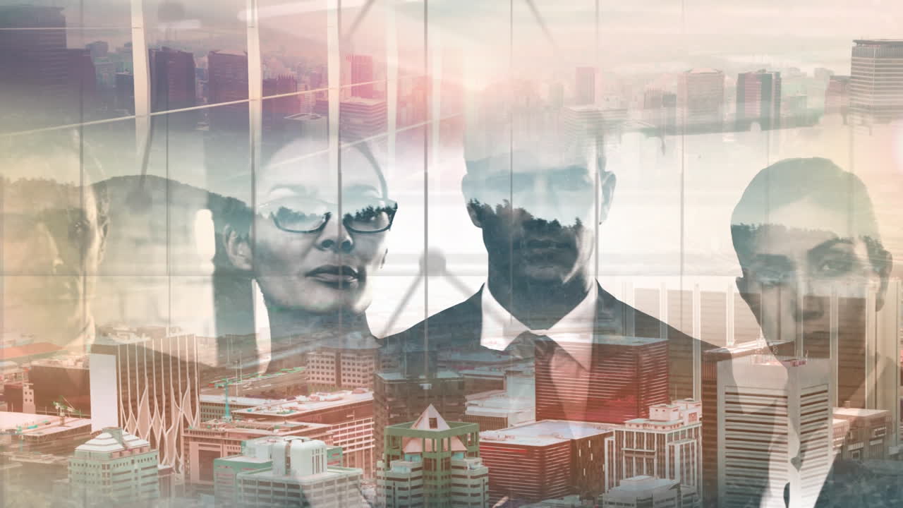 도시 배경을 가진 팀 워커 프레젠테이션