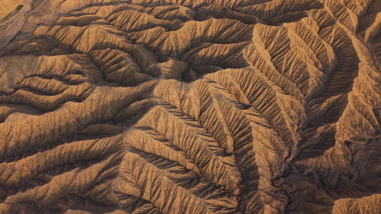 Above View Of Sandstone Rock Formations Of Fairy Tale Canyon In Kyrgyzstan. Aerial Drone Shot