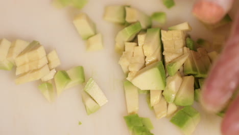 top view of chopped avocado fruit for sushi making - close up