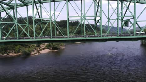 Aerial-view-of-Easton-PA-and-Delaware-River-bridge-with-cars-driving-by