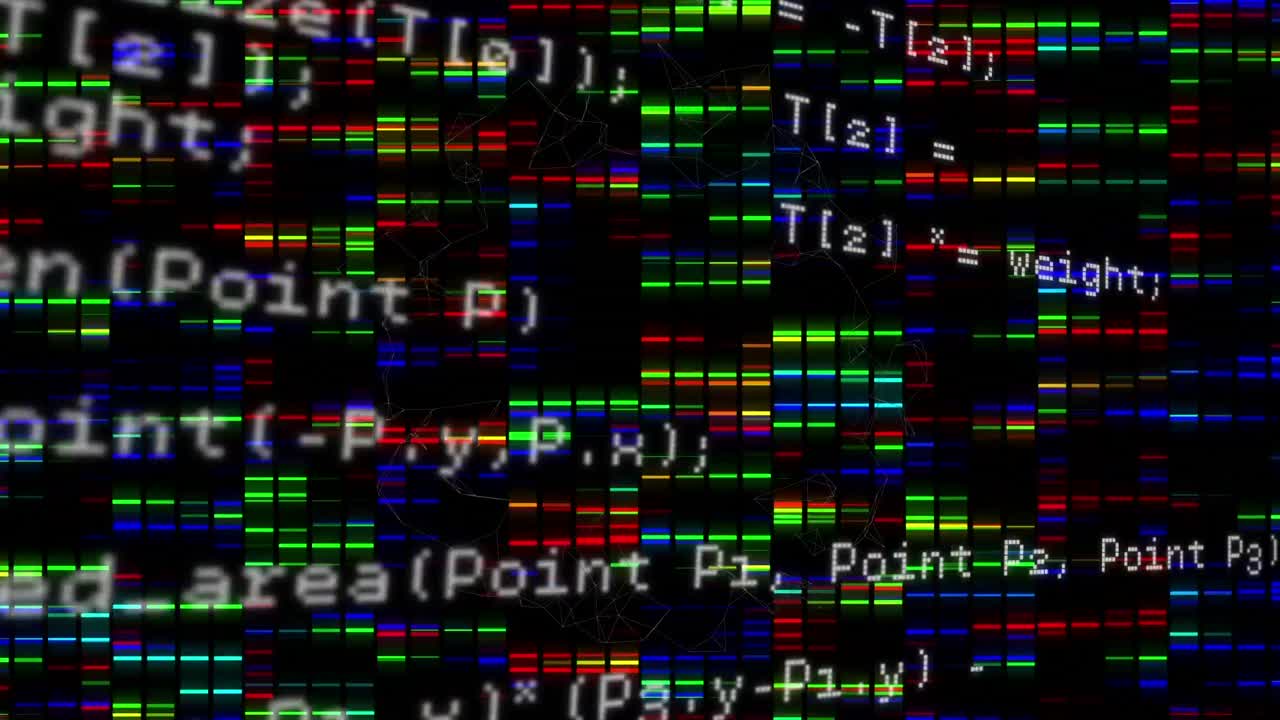 animación del procesamiento de datos científicos sobre un fondo oscuro