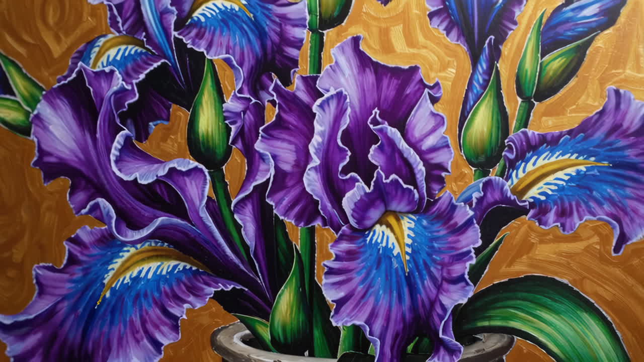 Purple and Blue Irises in Vase