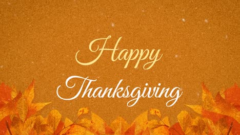 Animation-Eines-Fröhlichen-Thanksgiving-Textbanners-Vor-Herbstlaubmuster-Auf-Orangefarbenem-Hintergrund