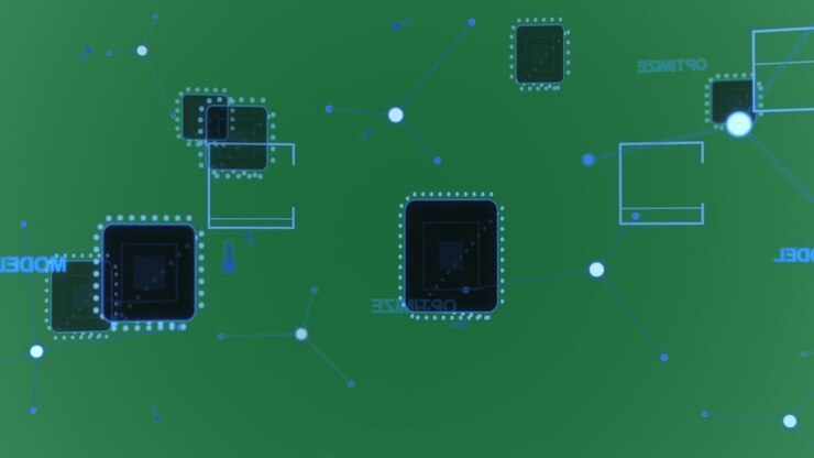 HUD nodes pulsing on transparent backdrop as left node sparking and sending pulse, emphasizing core