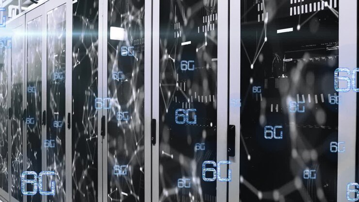Animation of 6g texts over server room