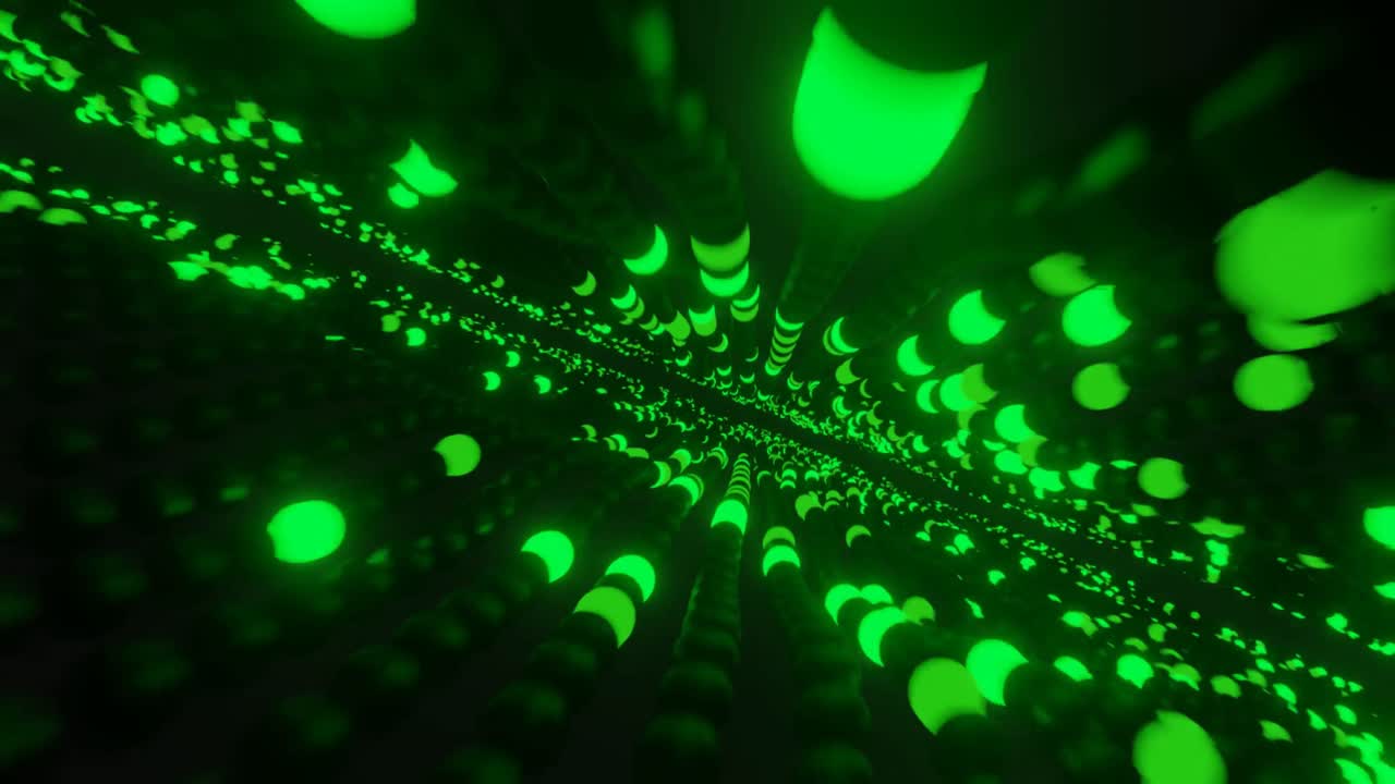 4k 루프의 하이테크 경로 또는 데이터 전송을 반영하기 위해 4k 루프에서 재생되는 추상 동작 배경 빛나는 녹색 경로 및 녹색 네온 조명
