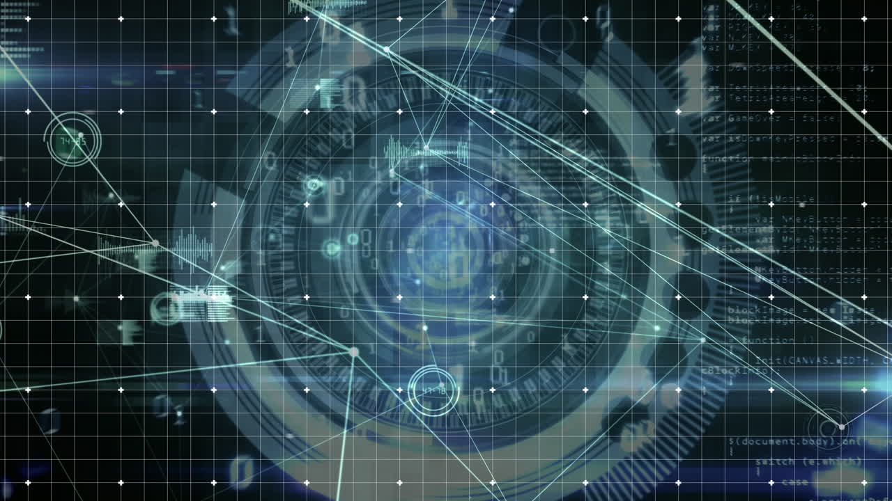 연결 네트워크의 애니메이션과 검은색 배경의 범위 스캔