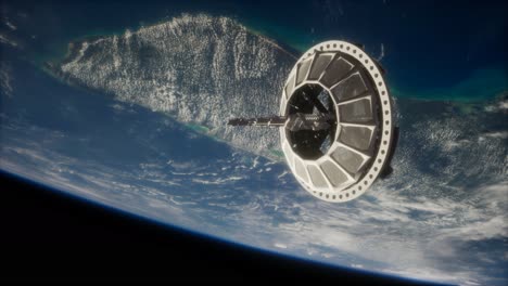 satélite espacial futurista en órbita alrededor de la tierra