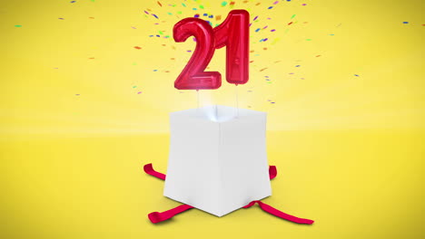 animación digital del regalo de cumpleaños explotando y revelando el número veintiuno