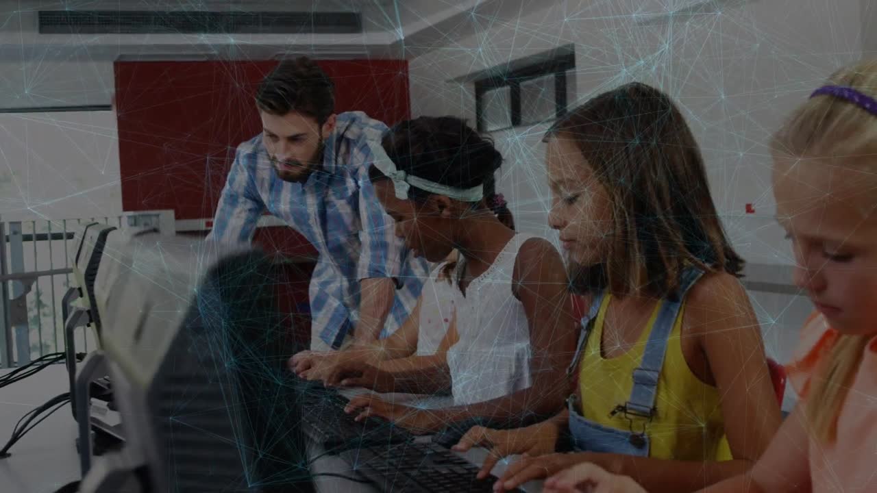 Animation of network of connections over diverse schoolchildren using computers