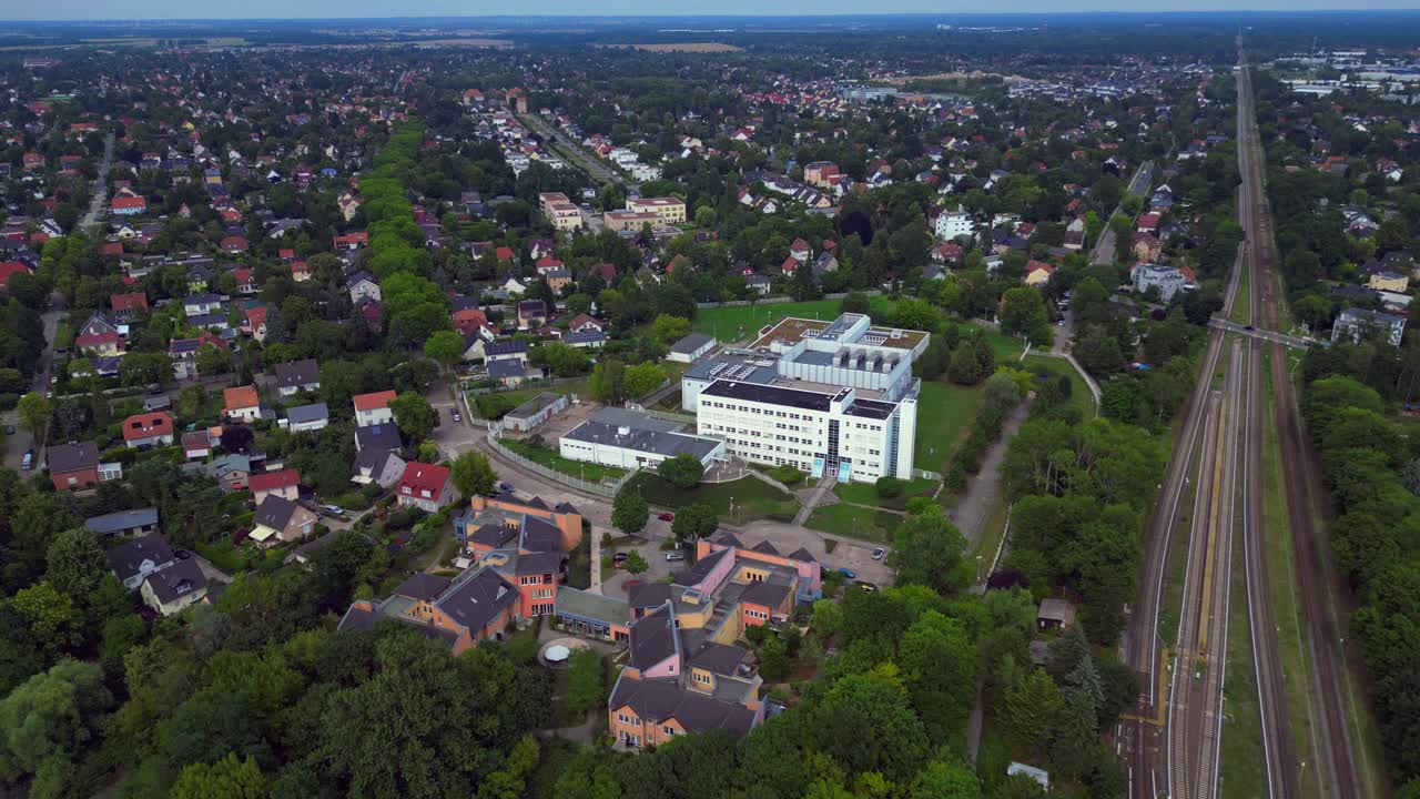 datacenter cutting-edge technology and futuristic infrastructure of a large scale data center. Lovely aerial view flight fly push forward drone