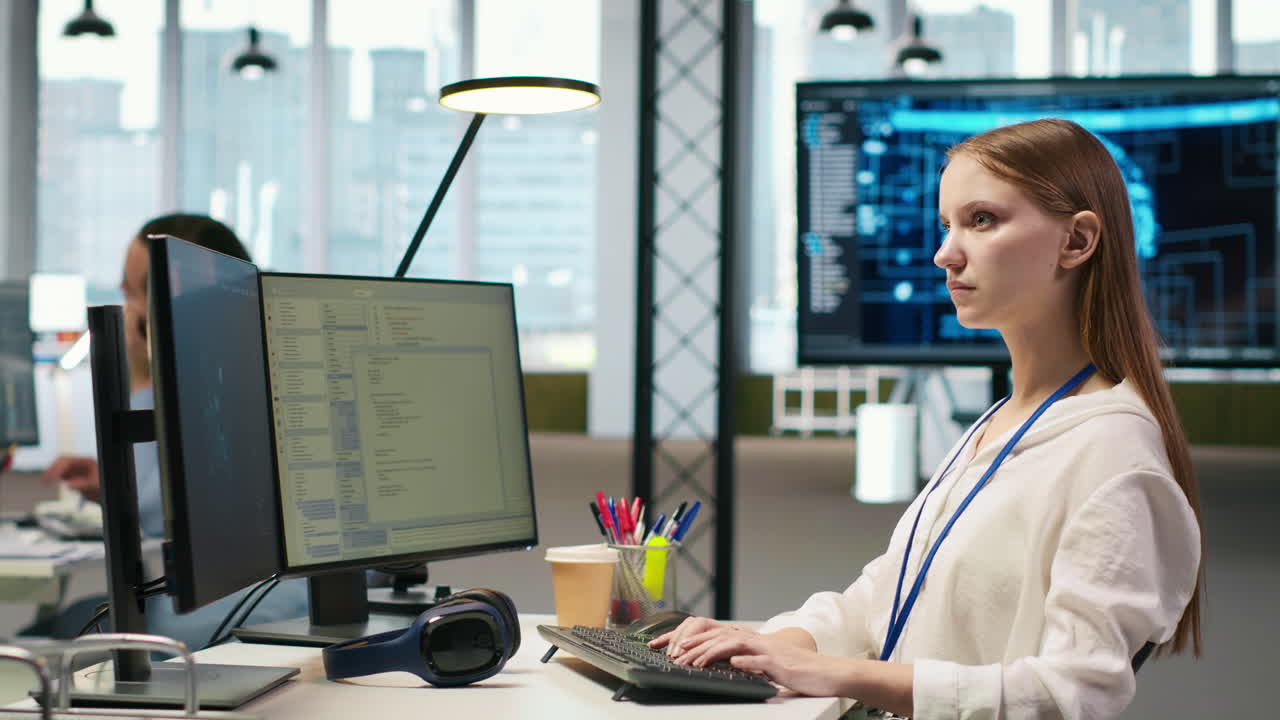 Female Technician Coding With Ai Language Model Assistance In Startup Office