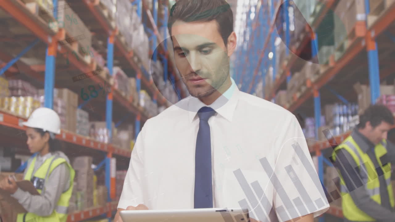 Animation af finansiel databehandling og forskellige arbejdere på lager