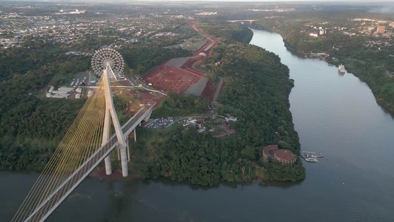 Triple Frontier Border of Argentina Paraguay and Brazil Aerial Drone View Above Junction Between Countries, Landscape of Iguaz&uacute; and Paran&aacute; Rivers, South America