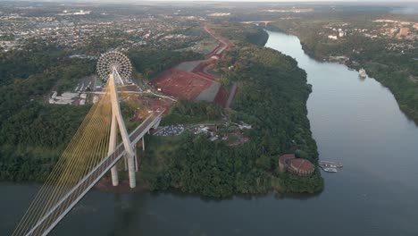 Triple-Frontier-Border-of-Argentina-Paraguay-and-Brazil-Aerial-Drone-View-Above-Junction-Between-Countries,-Landscape-of-Iguazú-and-Paraná-Rivers,-South-America