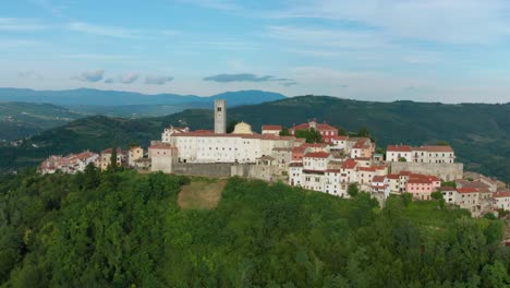 aerial view of the medieval town of motovun in croatia