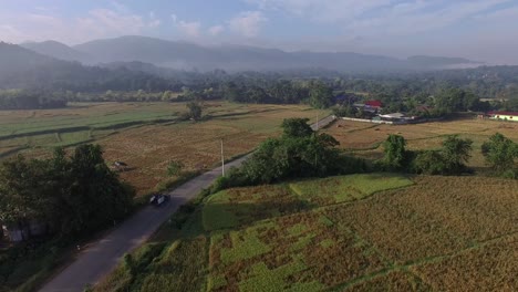 countryside village, mountain village in phrae province, thailand aerial shot