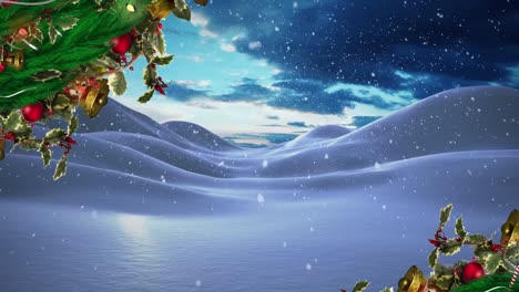 Animation-Von-Schnee,-Der-über-Die-Winterlandschaft-Fällt