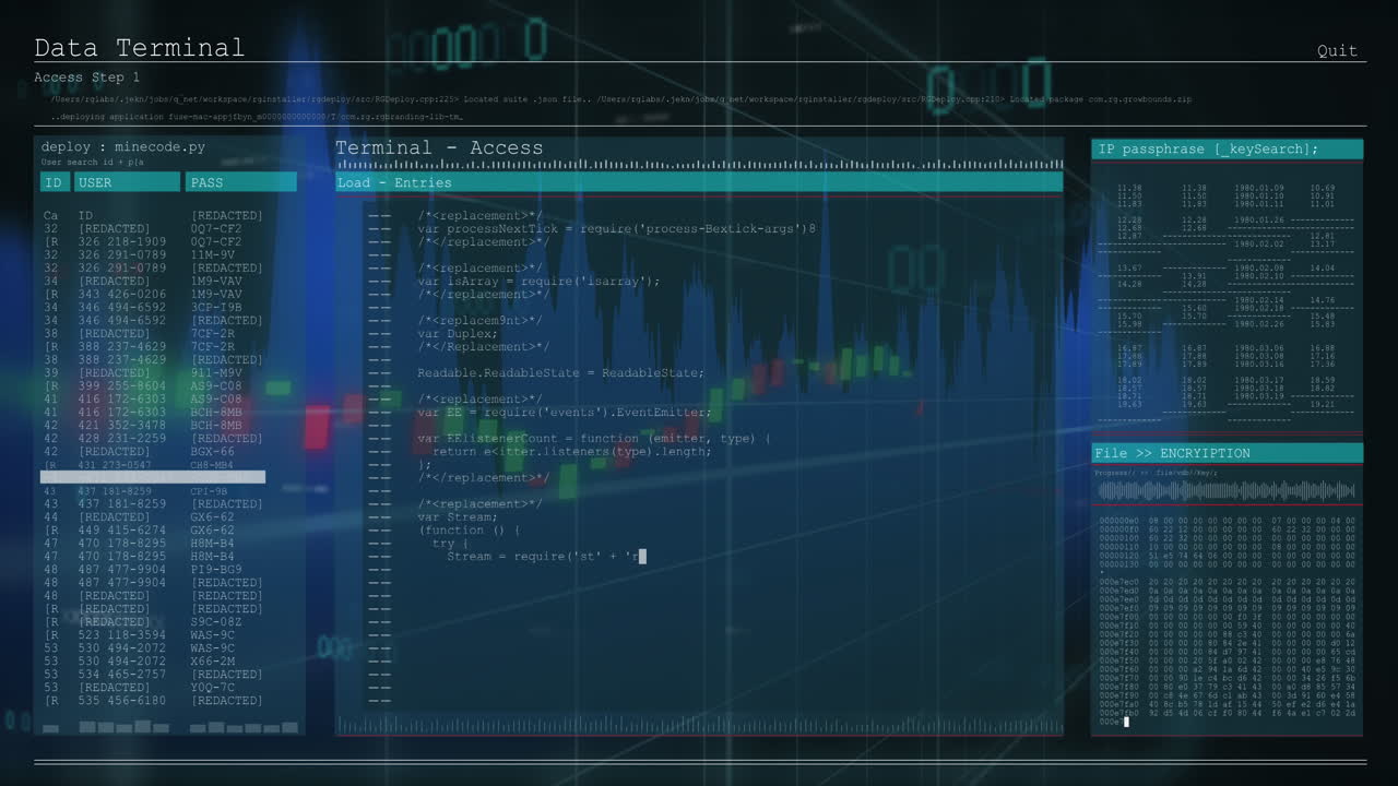 Financial data processing over computer interface with data processing against grey background