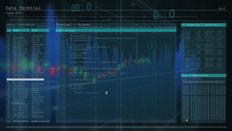 financial data processing over computer interface with data processing against grey background
