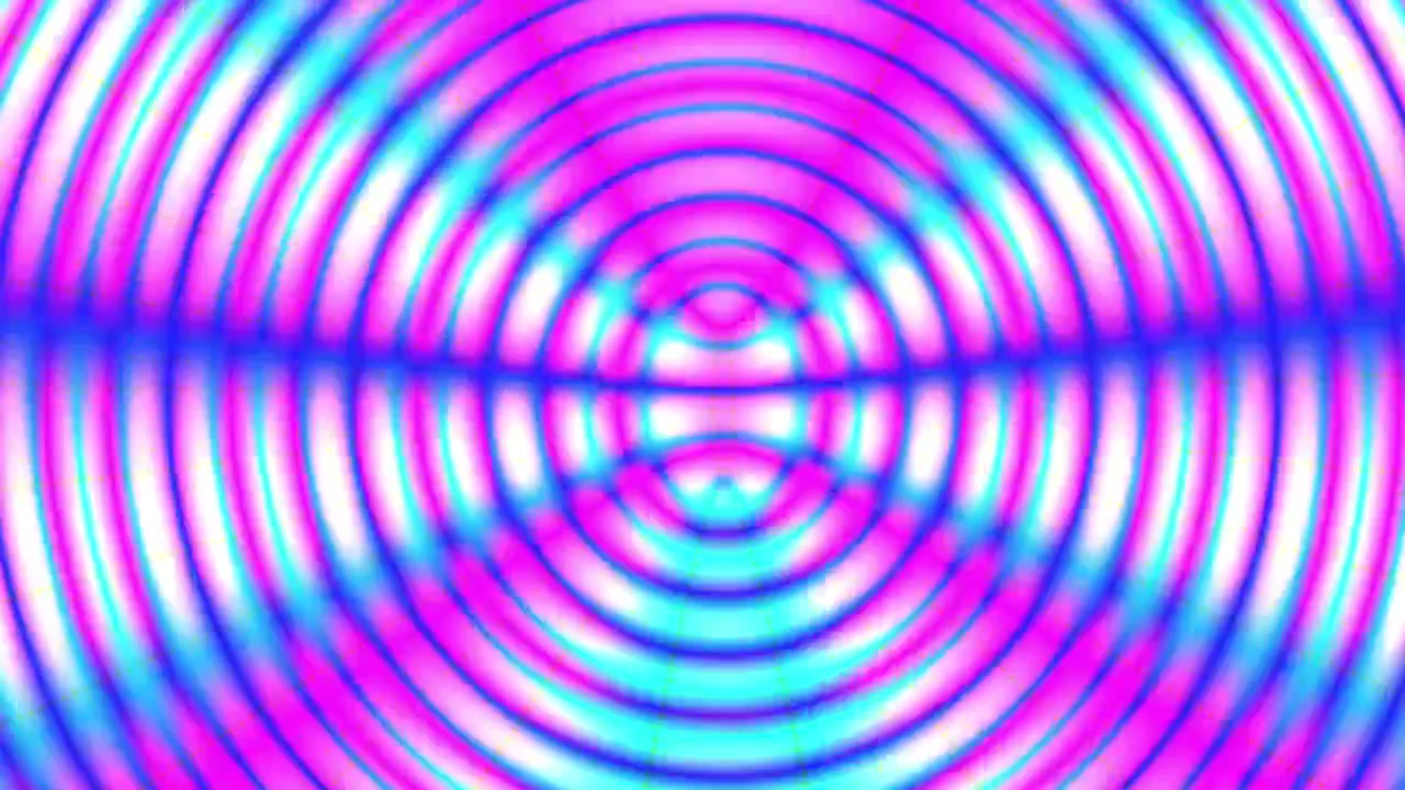 Motivo astratto dinamico di cerchi concentrici pulsanti rosa e blu