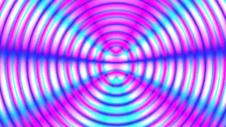 Padrão Abstrato Dinâmico de Círculos Concêntricos Pulsantes Rosa e Azul