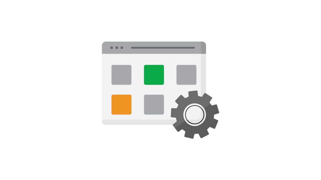 Animated Browser Window with Gear Icon and Grid Layout