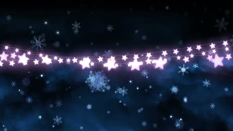 Animation-of-glowing-strings-of-fairy-lights-and-snowflakes