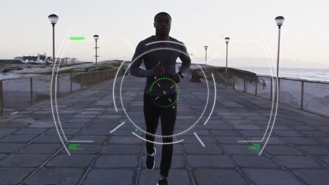 animation of digital interface over a running african american man