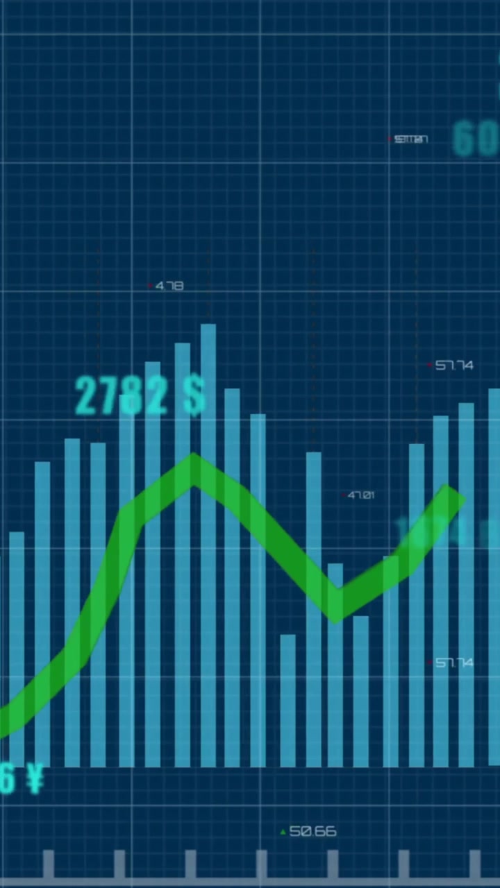 Animazione dell'elaborazione di dati finanziari su sfondo scuro