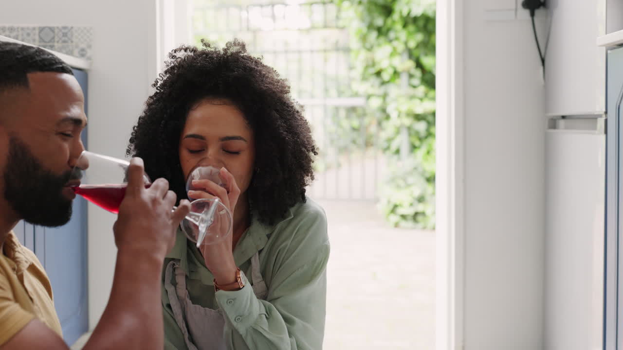 Happy black couple, kitchen