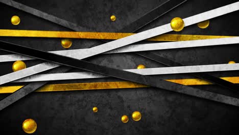 grunge abstract motion background with black white stripes and golden balls