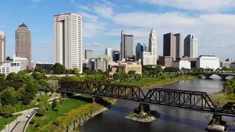 Columbus-Skyline-Von-Ohio---Drohnenaufnahmen-Aus-Der-Luft