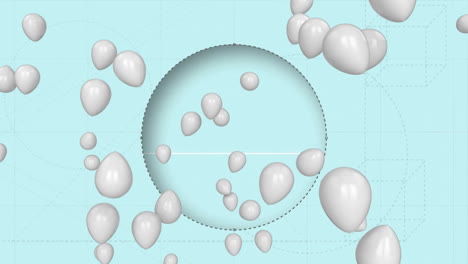 animation of white balloons over slicer cutting circle against blue background