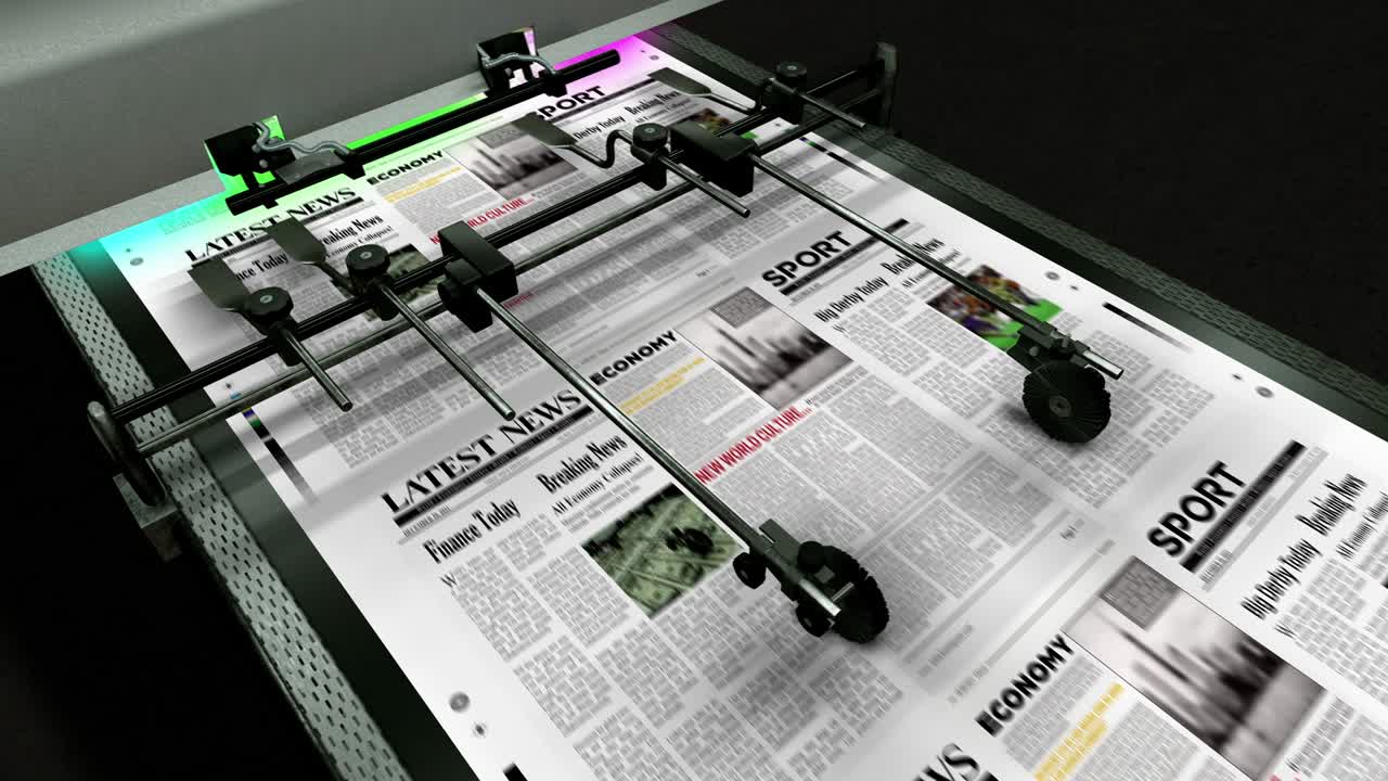 Newspaper sheet coming out of the printing press - Loop - 4K