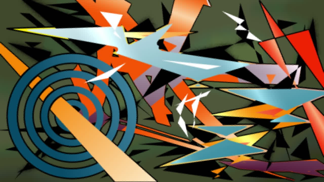 초록색 배경에 움직이는 여러 추상적인 레트로 모양의 애니메이션