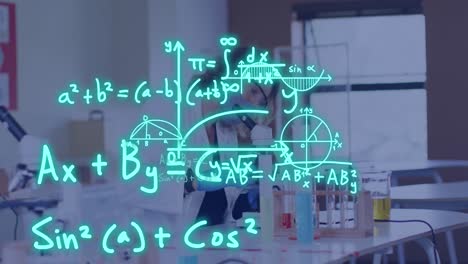 animación del procesamiento de datos sobre una estudiante caucásica