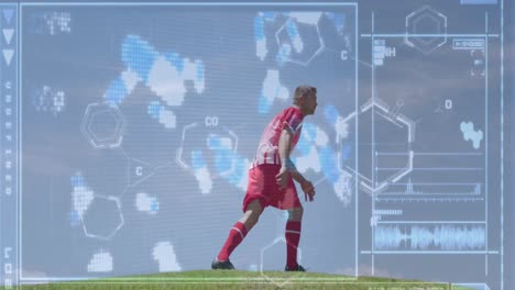 Animation-Des-Bildschirms-Mit-Biologischen-Daten-über-Einen-Kaukasischen-Männlichen-Fußballspieler-Während-Des-Trainings