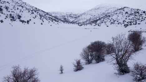 aerial shot over snow on mount hermon during winter in israel