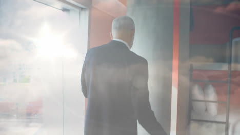 walking in office hallway, businessperson under clouds animation