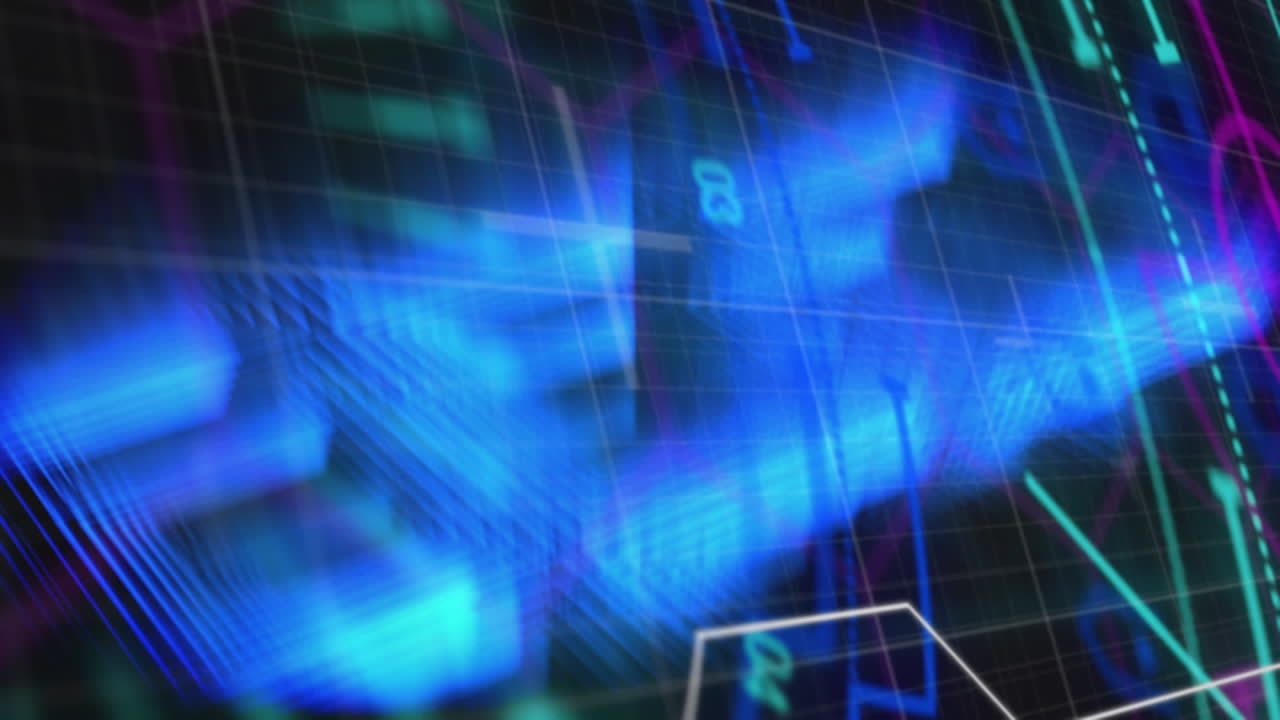 animación del escaneo del alcance y el procesamiento de datos sobre rastros de luz sobre fondo negro