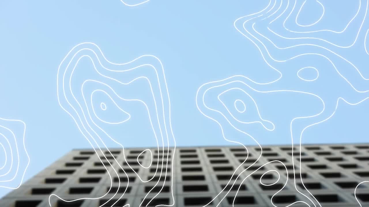 animación de una red de líneas blancas sobre un edificio de oficinas moderno