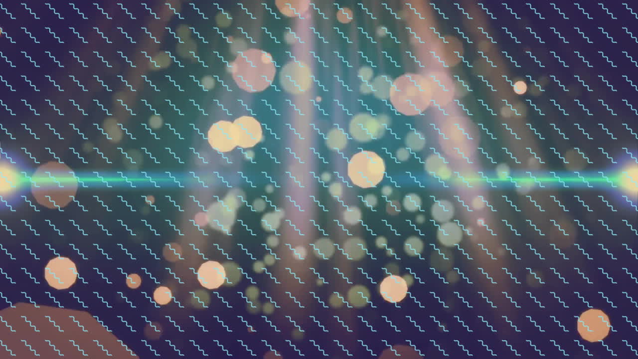 Abstract pattern being rendered on blue backdrop with glowing yellow bokeh orbs and green beam
