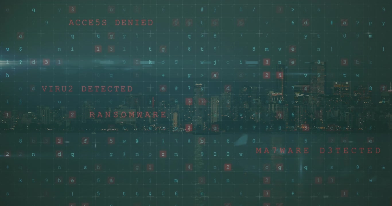 Animation of data processing over cityscape