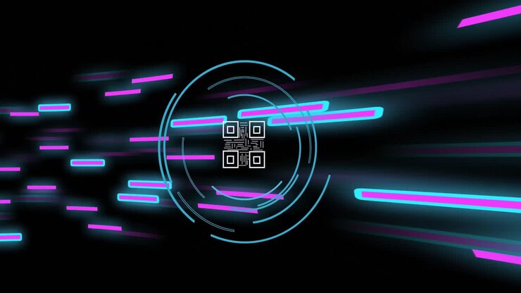 Animation of qr code and data processing over light trails
