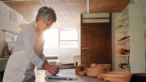 female potter molding a clay